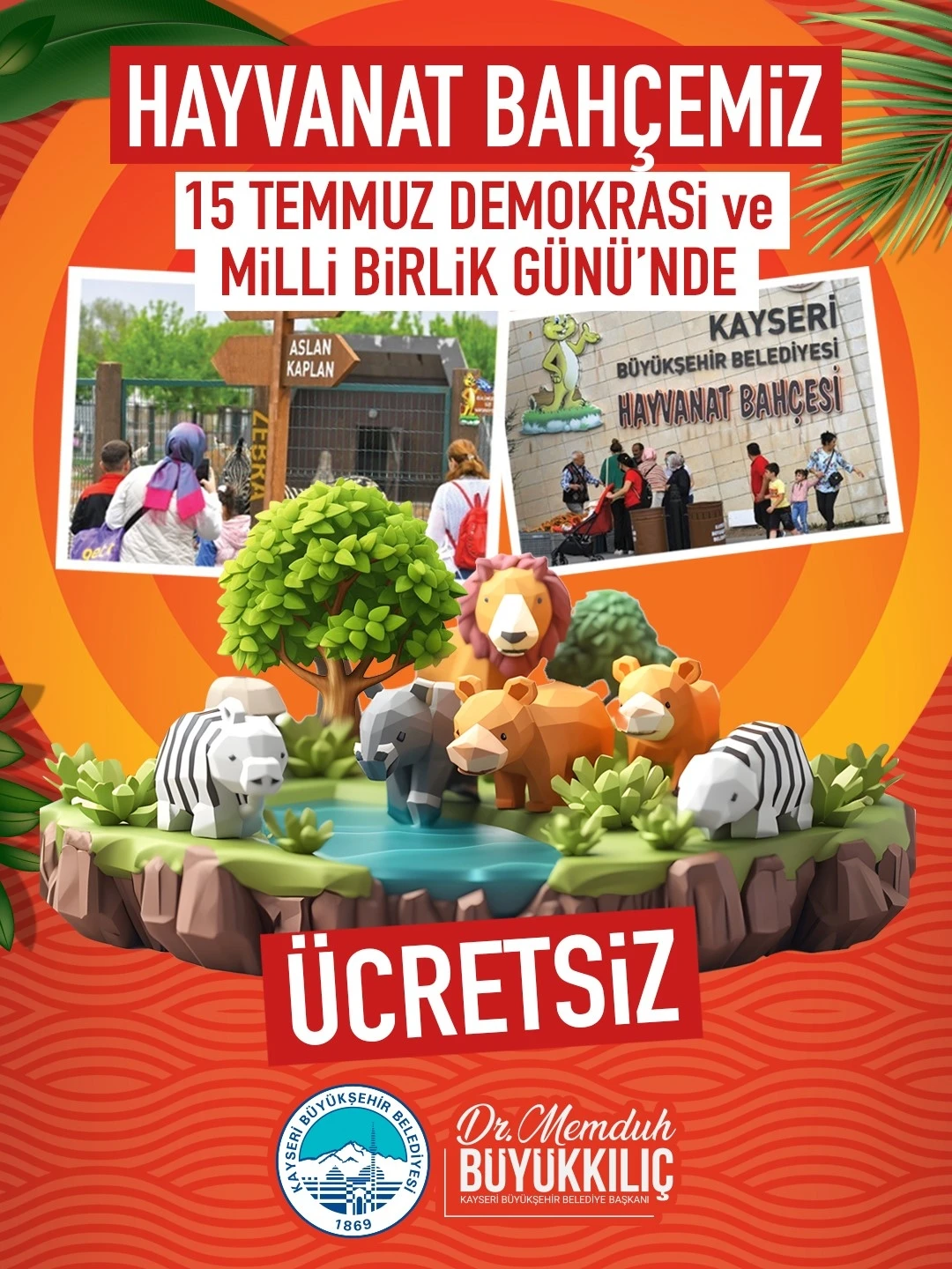 B&uuml;y&uuml;kşehirin hayvanat bah&ccedil;esi, 15 Temmuz&rsquo;da kapılarını &uuml;cretsiz olarak a&ccedil;acak
