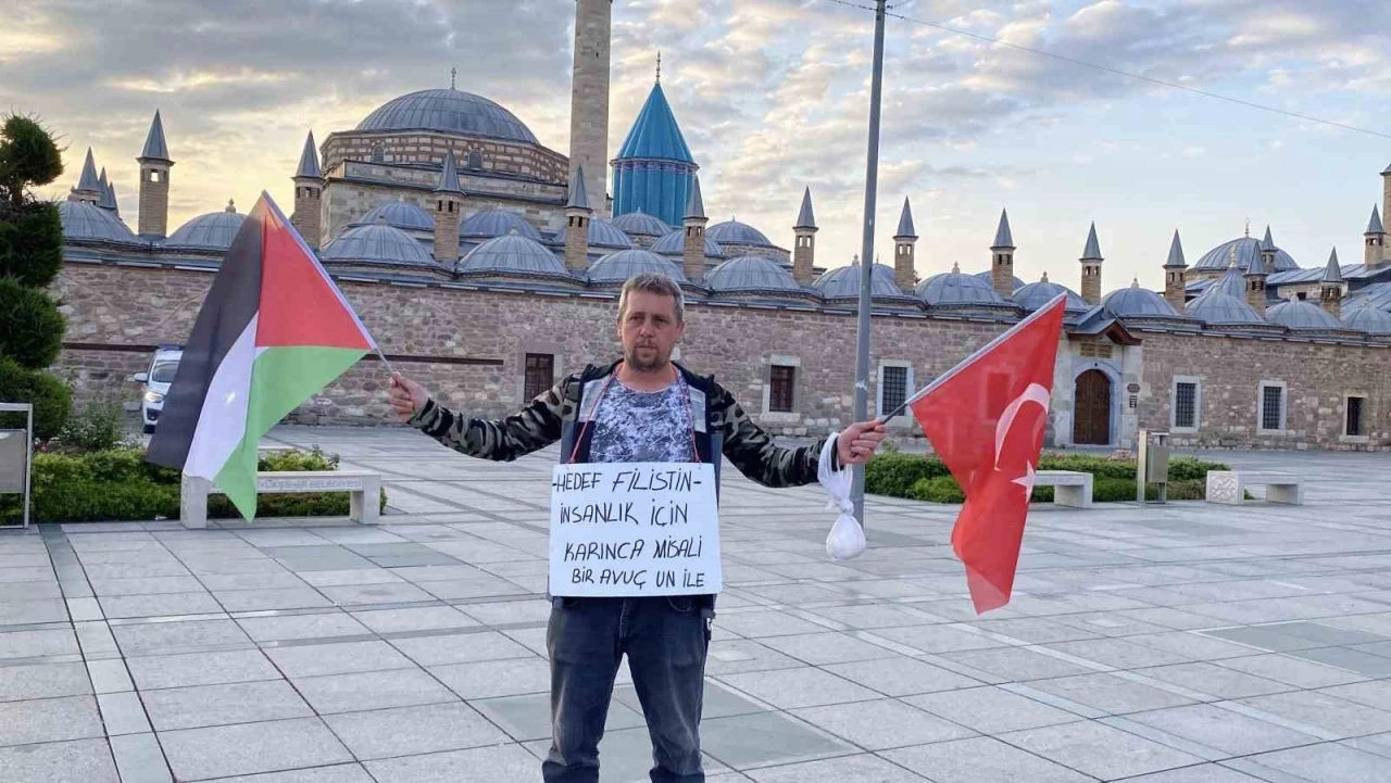 Çocuklarını bırakıp çocuklar ölmesin, savaş bitsin diye çıktığı Gazze yürüyüşünde Babalar Günü’nde Konya’ya ulaştı
