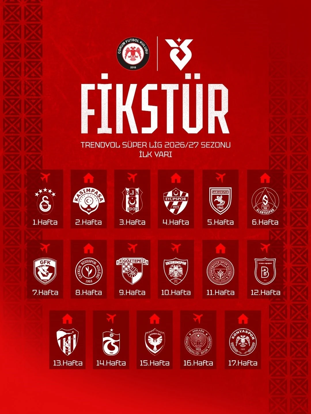 &Ccedil;orum FK, S&uuml;per Lig macerasına Galatasaray deplasmanında başlayacak
