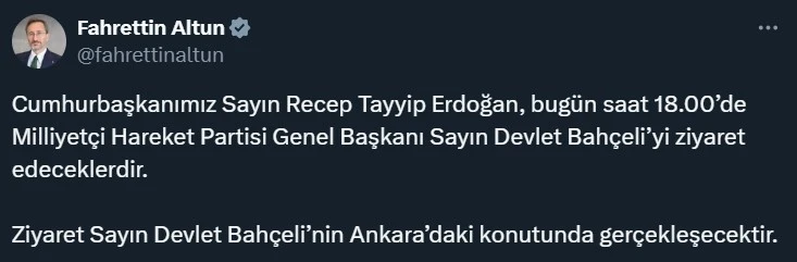 Cumhurbaşkanı Erdoğan, MHP lideri Bahçeli’yi ziyaret edecek
