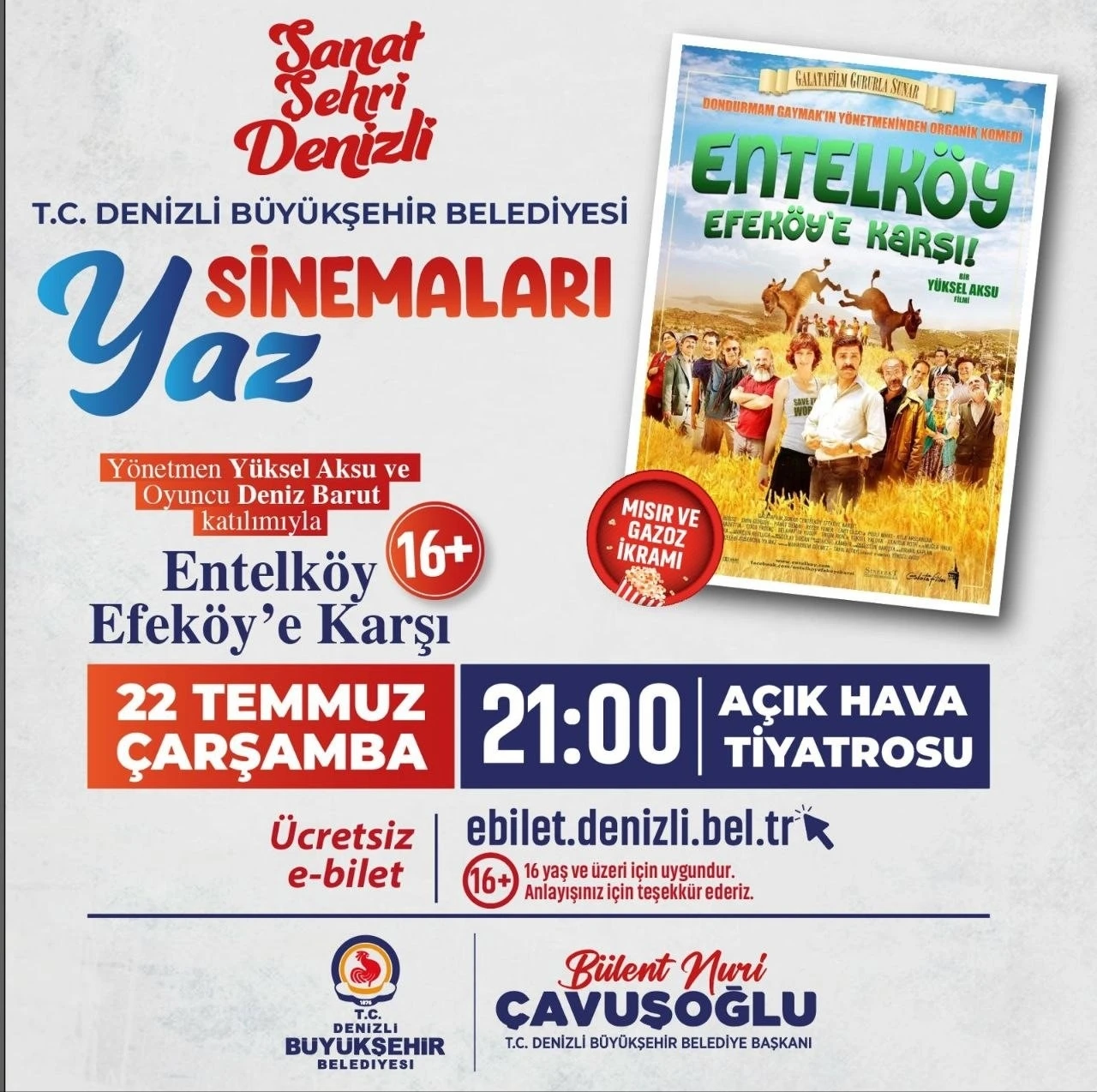 Denizli B&uuml;y&uuml;kşehirin Yaz Sinemaları, usta y&ouml;netmen ve &uuml;nl&uuml; oyuncuyu ağırlıyor
