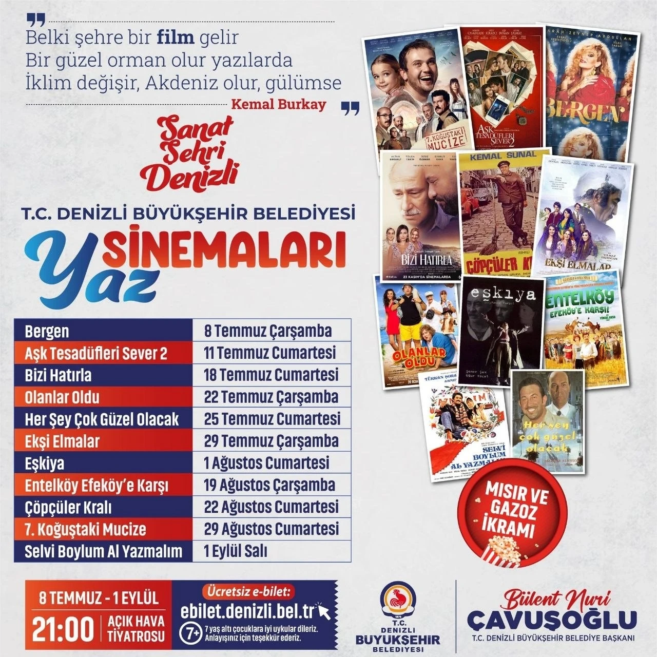 Denizli&rsquo;de A&ccedil;ık Hava Sinema G&uuml;nleri başlıyor
