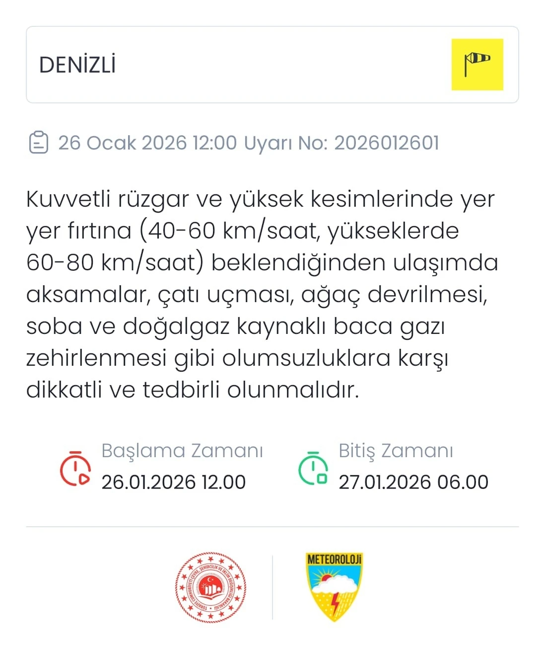 Denizli i&ccedil;in kuvvetli r&uuml;zgar ve fırtına uyarısı verildi
