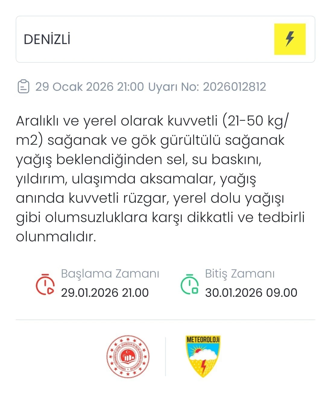 Denizli&rsquo;ye kuvvetli sağanak ve g&ouml;k g&uuml;r&uuml;lt&uuml;l&uuml; yağış uyarısı
