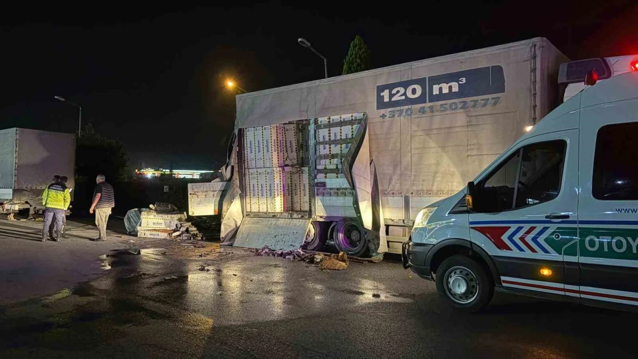 Dinlenme tesisinde park halindeki kamyonun kasasında yangın çıktı
