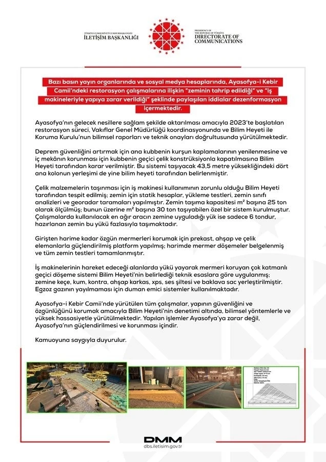 DMM’den ’Ayasofya-i Kebir Camii’ye iş makineleriyle zarar verildiği&quot; iddialarına yalanlama
