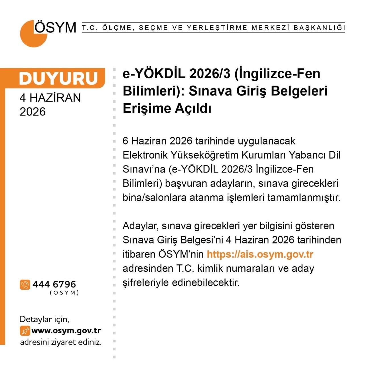 e-Y&Ouml;KDİL 2026/3 sınava giriş belgeleri erişime a&ccedil;ıldı
