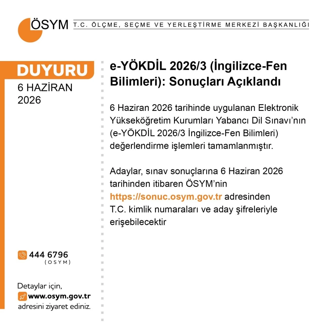 e-Y&Ouml;KDİL 2026/3 sonu&ccedil;ları a&ccedil;ıklandı
