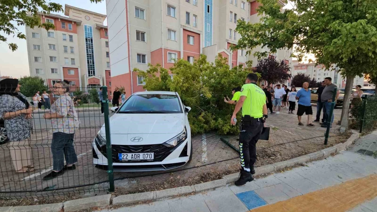 Edirne’de seyir halindeki ticari araç site bahçesine girdi
