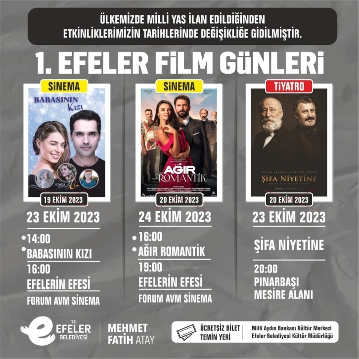 Efeler&rsquo;in festivali Milli Yas nedeniyle ertelendi
