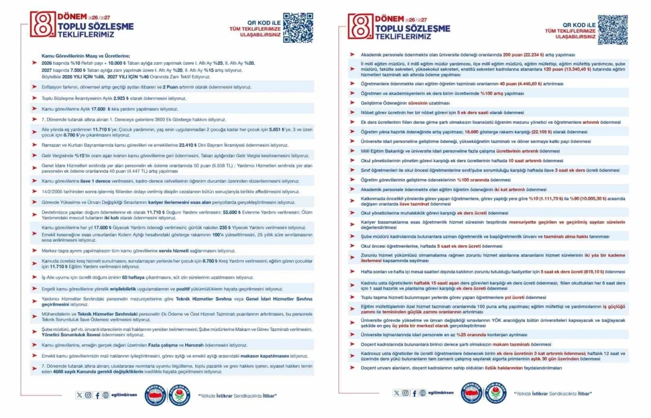 Eğitim-Bir-Sen, eğitimcilerin taleplerini 93 madde ile toplu sözleşme masasına taşıyor

