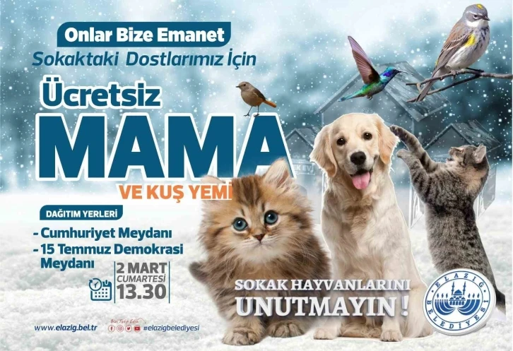 Elazığ Belediyesi &uuml;cretsiz mama ve kuş yemi dağıtacak
