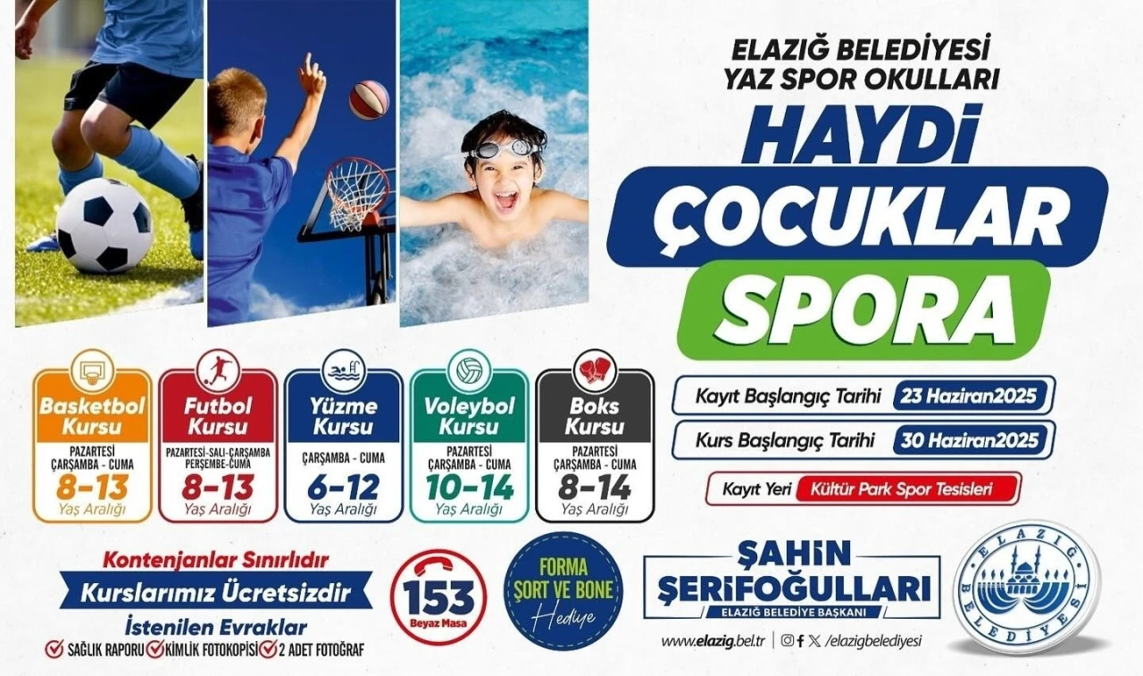 Elazığ Belediyesi ücretsiz yaz spor kursları başlıyor

