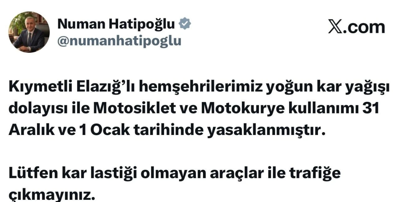 Elazığ&rsquo;da motosiklet ve motokurye kullanımı yasaklandı
