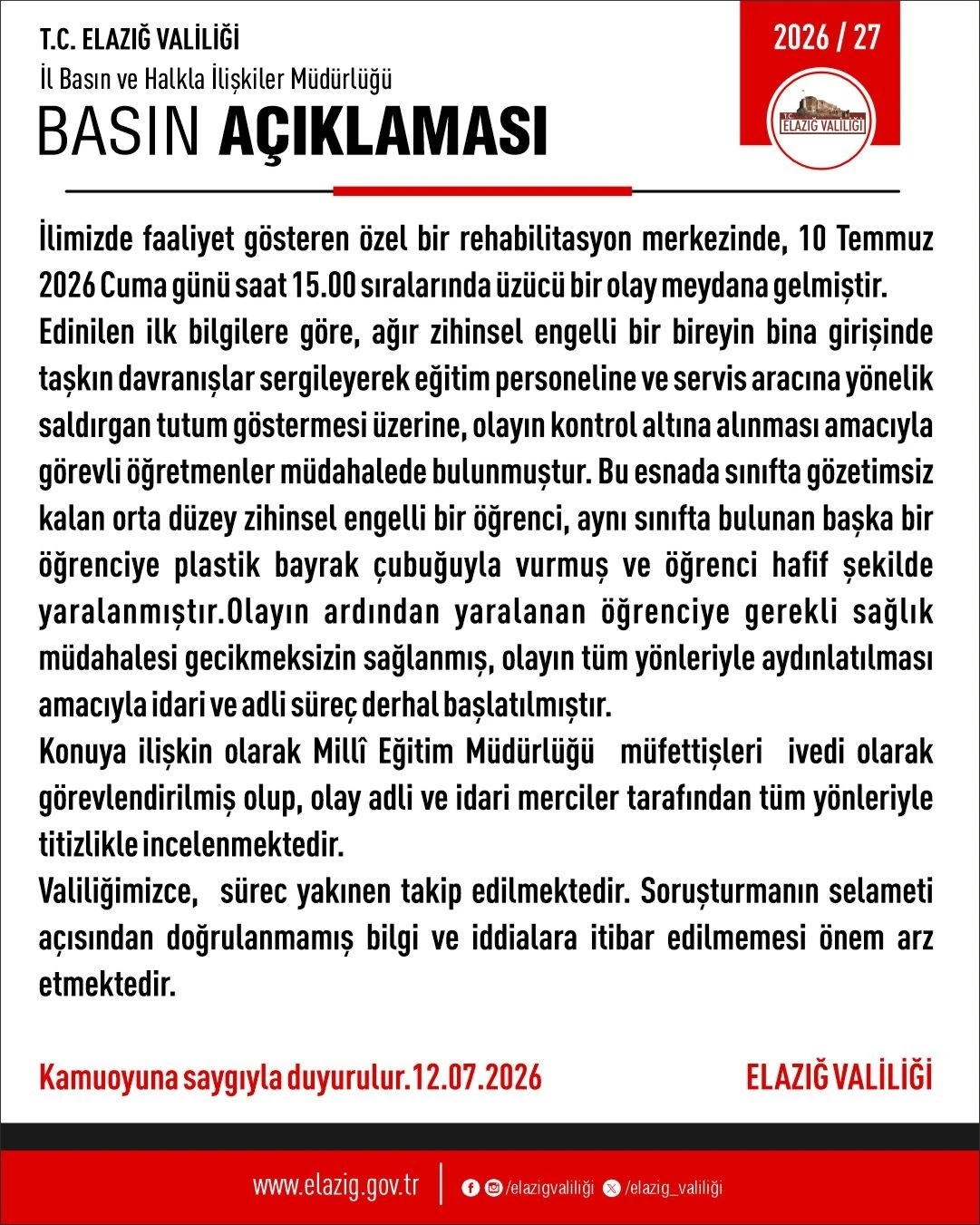 Elazığ&rsquo;da şiddet uygulanan rehabilitasyon merkezine adli ve idari soruşturma başlatıldı
