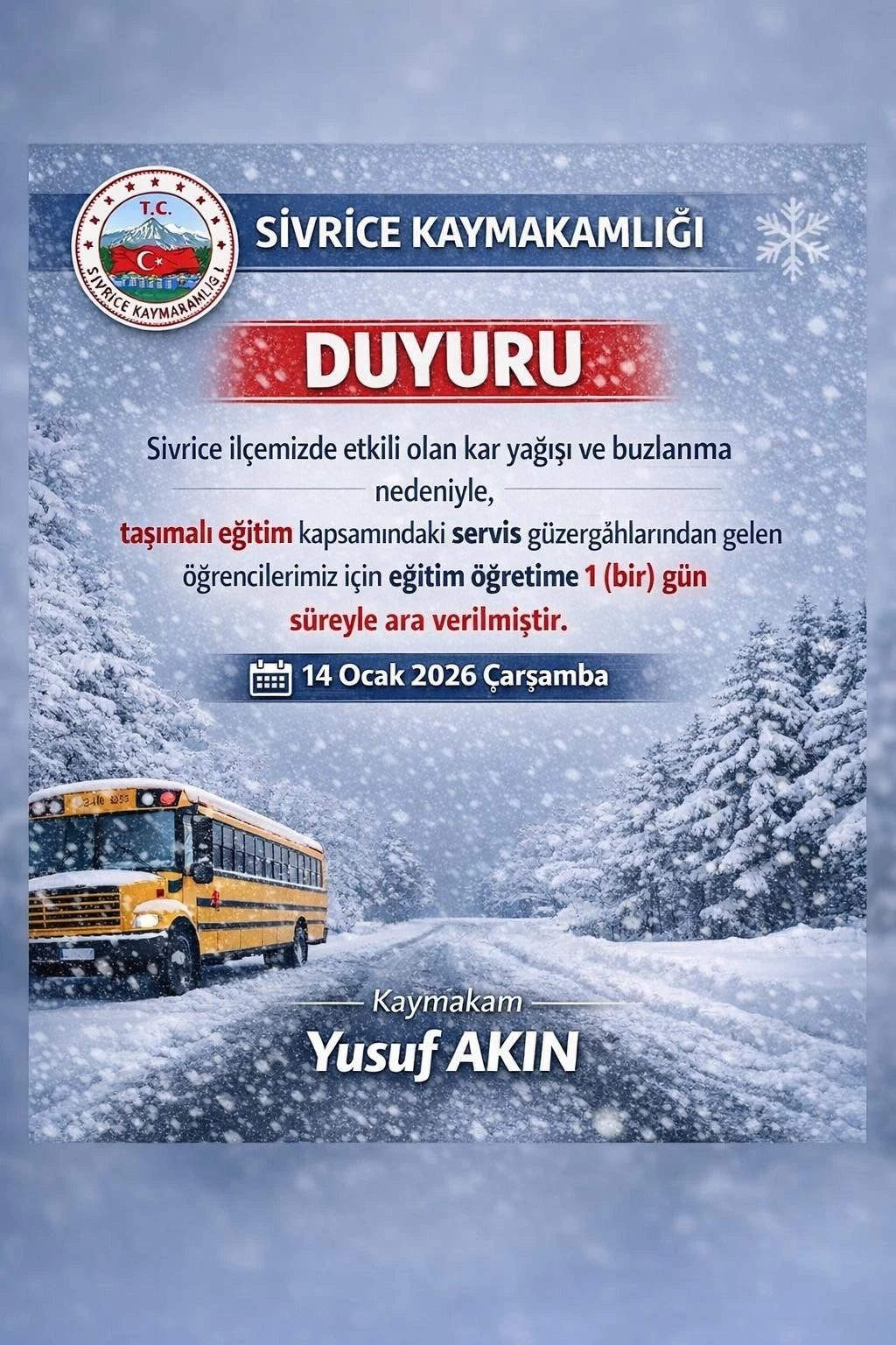 Elazığ&rsquo;ın iki il&ccedil;esinde taşımalı eğitime ara verildi
