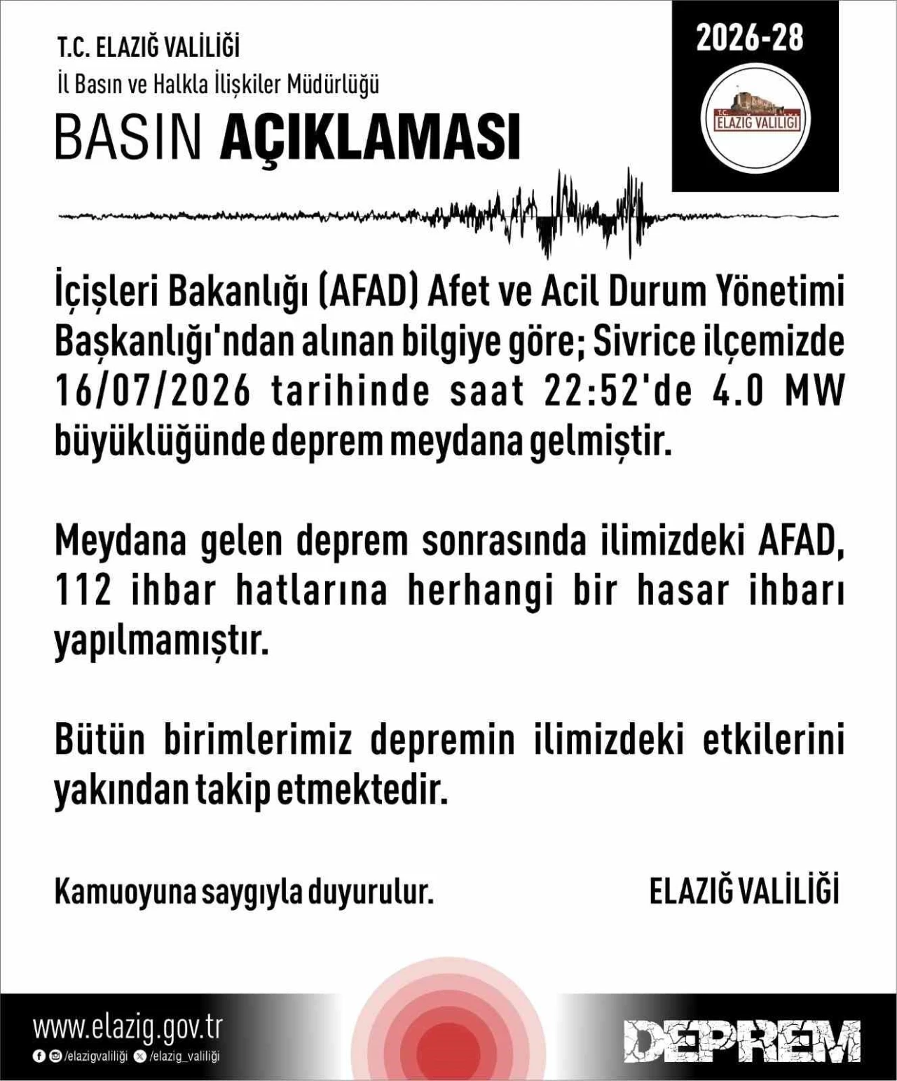 Elazığ Valiliği&rsquo;nden deprem a&ccedil;ıklaması
