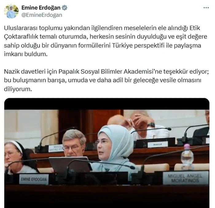 Emine Erdoğan’dan &quot;Kardeşlik Temelli Ekonomi: Etik Çok Taraflılık&quot; konferansına ilişkin paylaşım

