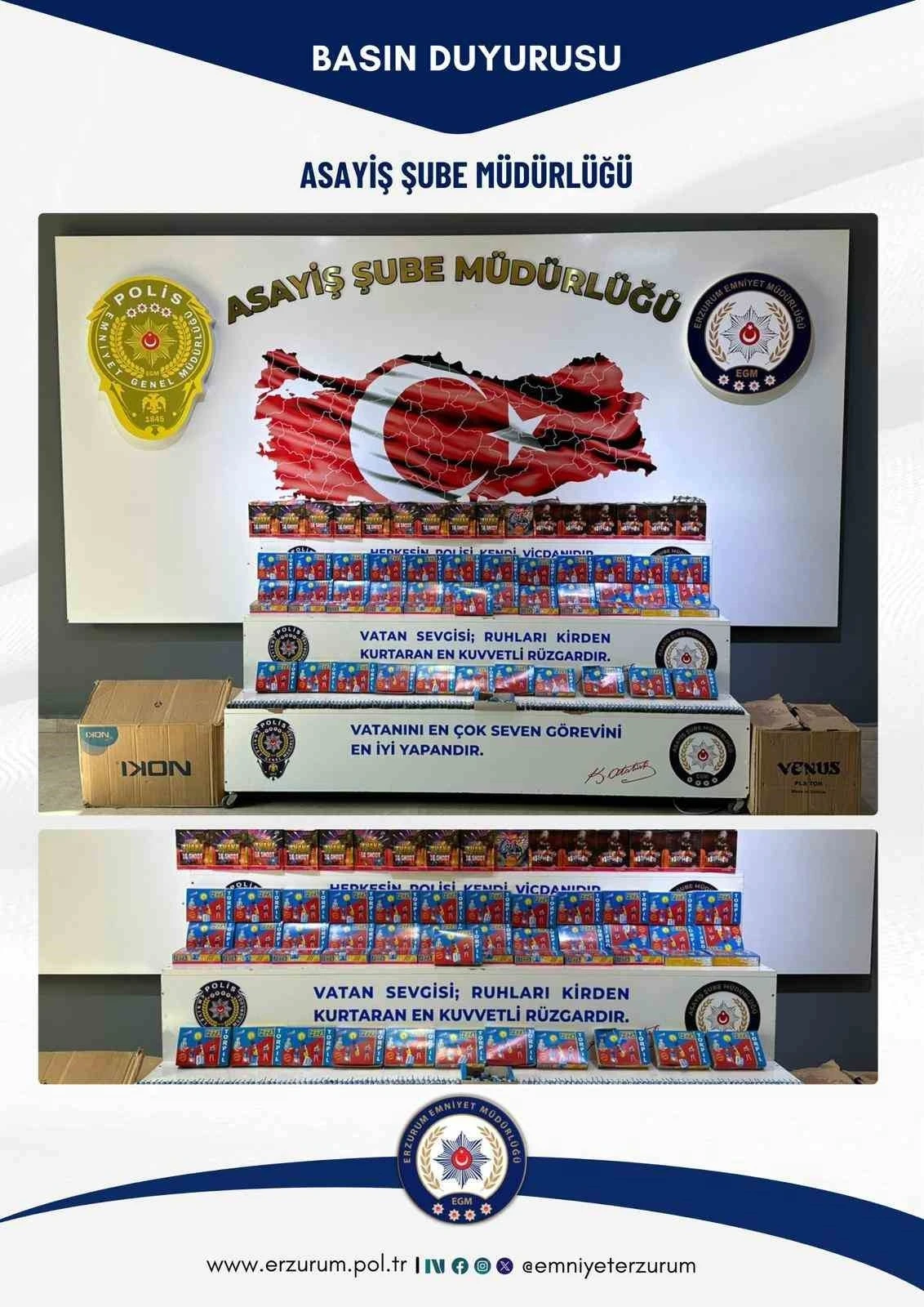 Erzurum&rsquo;da polis ve zabıtadan piroteknik operasyon
