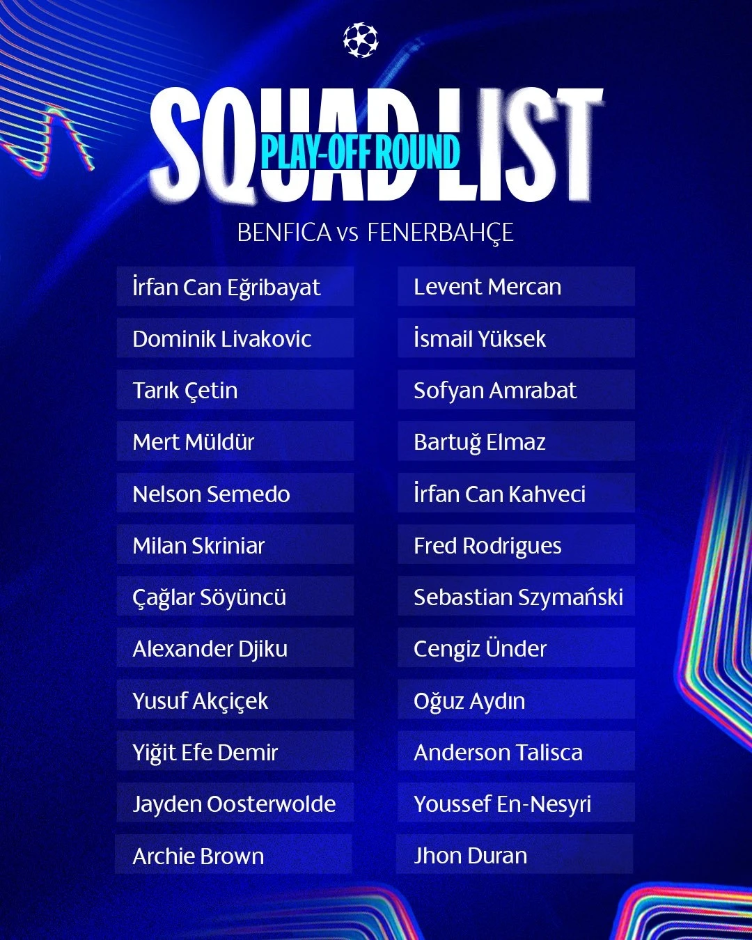 Fenerbahçe’nin Benfica maçı kamp kadrosu belli oldu
