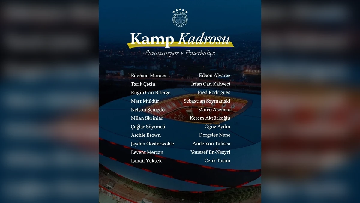 Fenerbahçe'nin Samsunspor Maçı Kamp Kadrosu Açıklandı