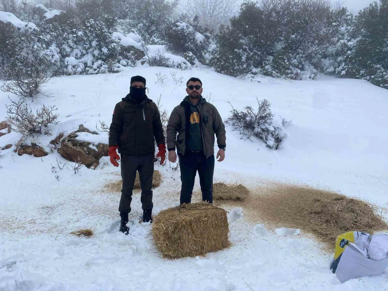 Gaziantep&rsquo;te karlı havada a&ccedil; kalan yaban hayvanları i&ccedil;in doğaya yem bırakıldı

