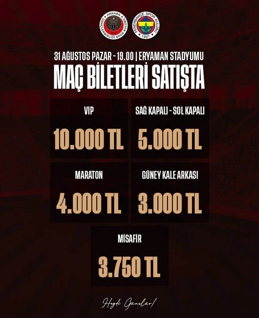 Gençlerbirliği, Fenerbahçe maçının biletlerini 10 kat pahalı satıyor
