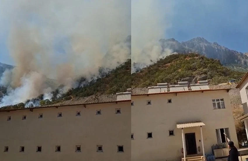 Hakkari-Çukurca kara yolundaki makilik alanda yangın çıktı
