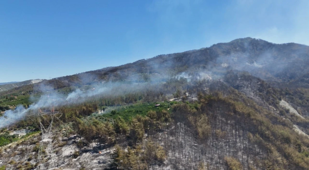 Hatay’da orman yangının etkili olduğu bölge havadan görüntülendi
