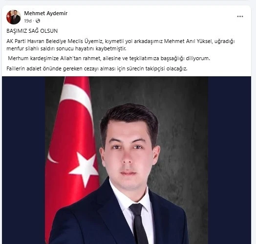 Havran’da belediye meclis üyesi silahlı saldırıda hayatını kaybetti
