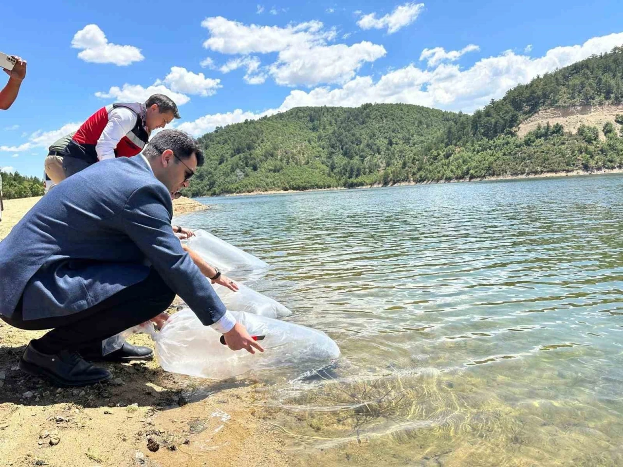 Hisarcık’ta baraj ve göletlere 89 bin aynalı sazan yavrusu bırakıldı

