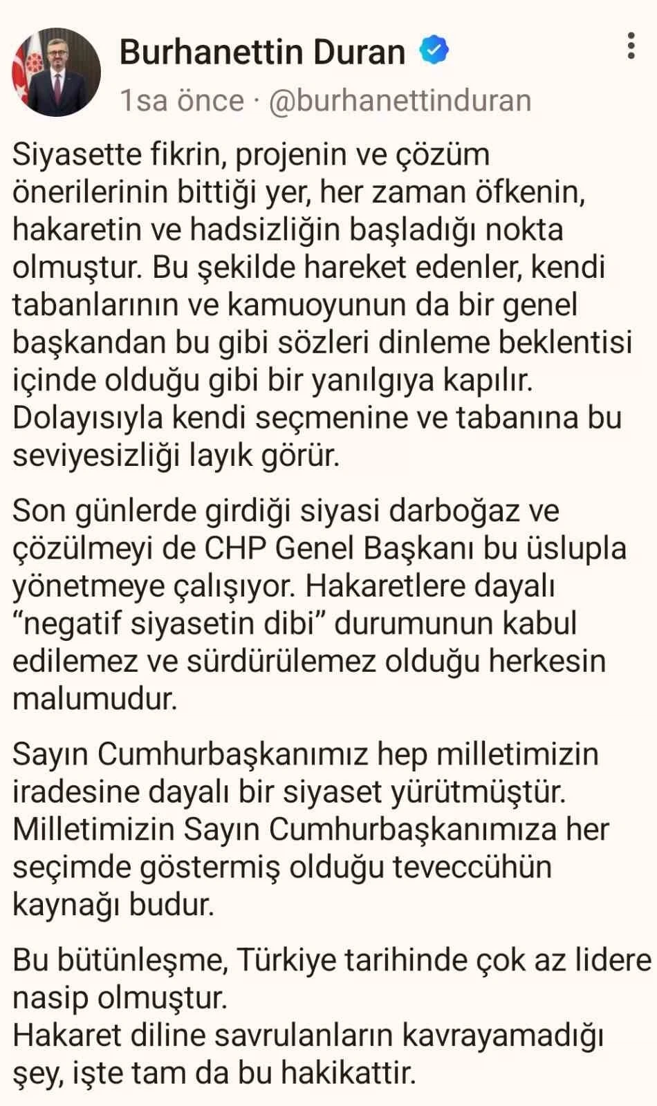 İletişim Başkanı Duran: &quot;Hakaret dilinden Özel’in bir an önce kurtulması gerekiyor&quot;
