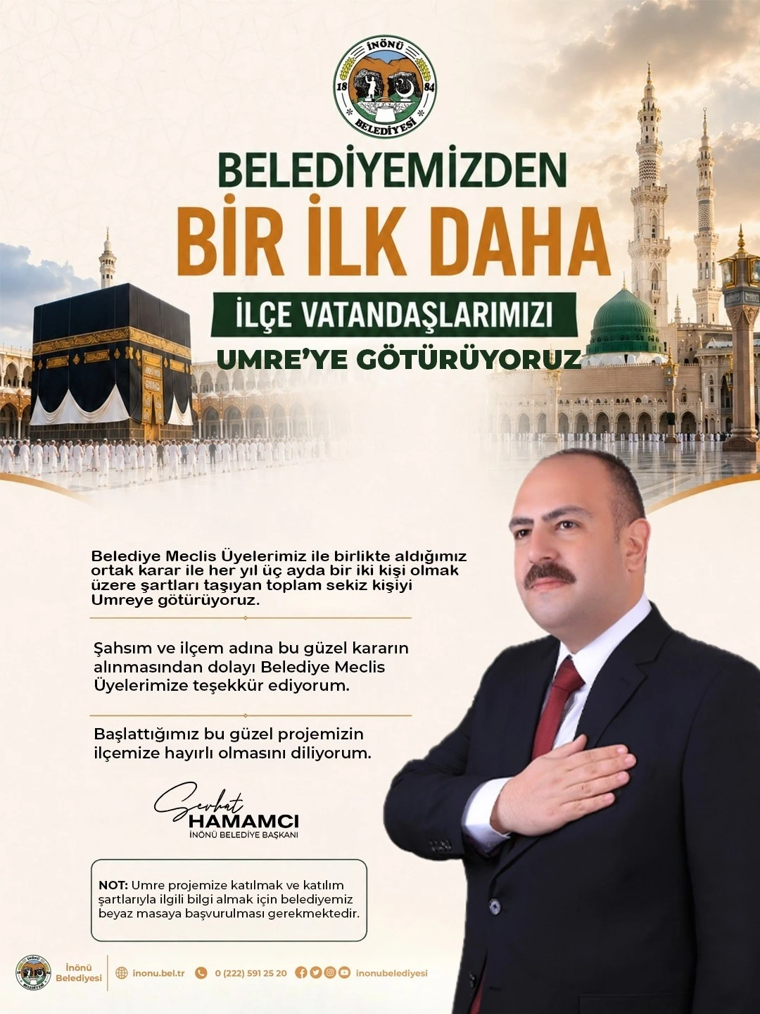 İn&ouml;n&uuml; Belediyesi, her yıl 8 kişiyi Umre&rsquo;ye g&ouml;t&uuml;recek
