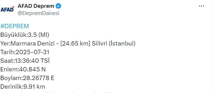 İstanbul’da 3.5 şiddetinde deprem oldu
