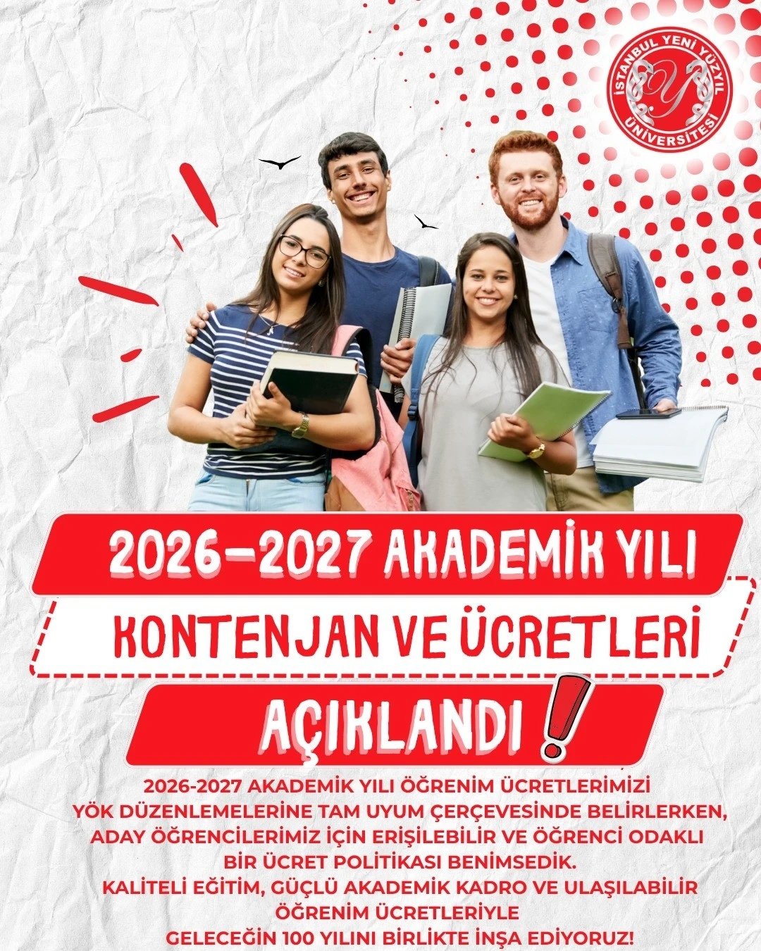 İstanbul Yeni Y&uuml;zyıl &Uuml;niversitesi, 2026-2027 &ouml;ğrenim &uuml;cretlerini a&ccedil;ıkladı
