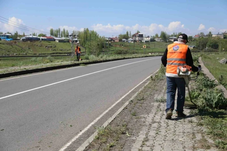 Kars’ta kaldırımlar yabani otlardan temizleniyor
