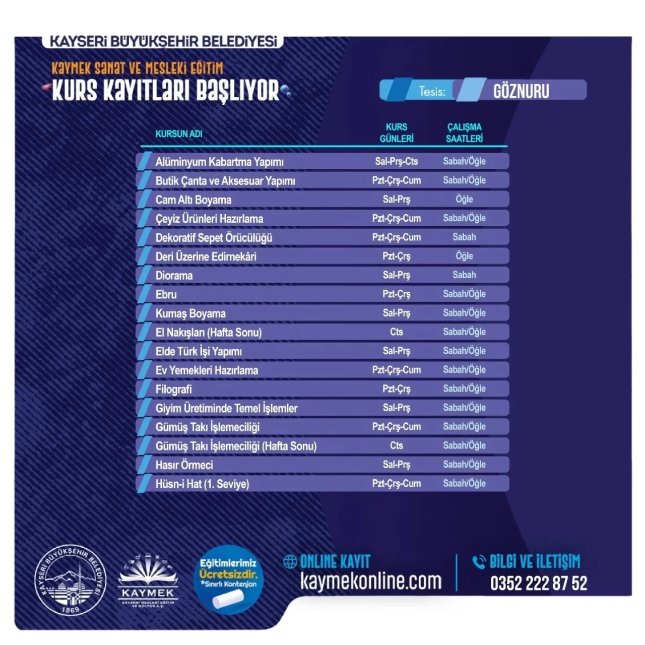 KAYMEK sanat ve mesleki eğitim kurslarına kayıtlar başladı
