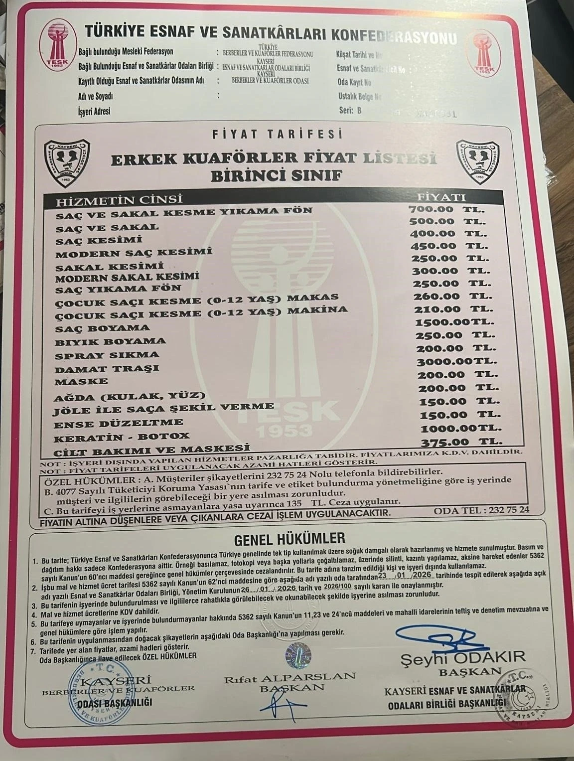 Kayseri&rsquo;de berber &uuml;cretlerine zam
