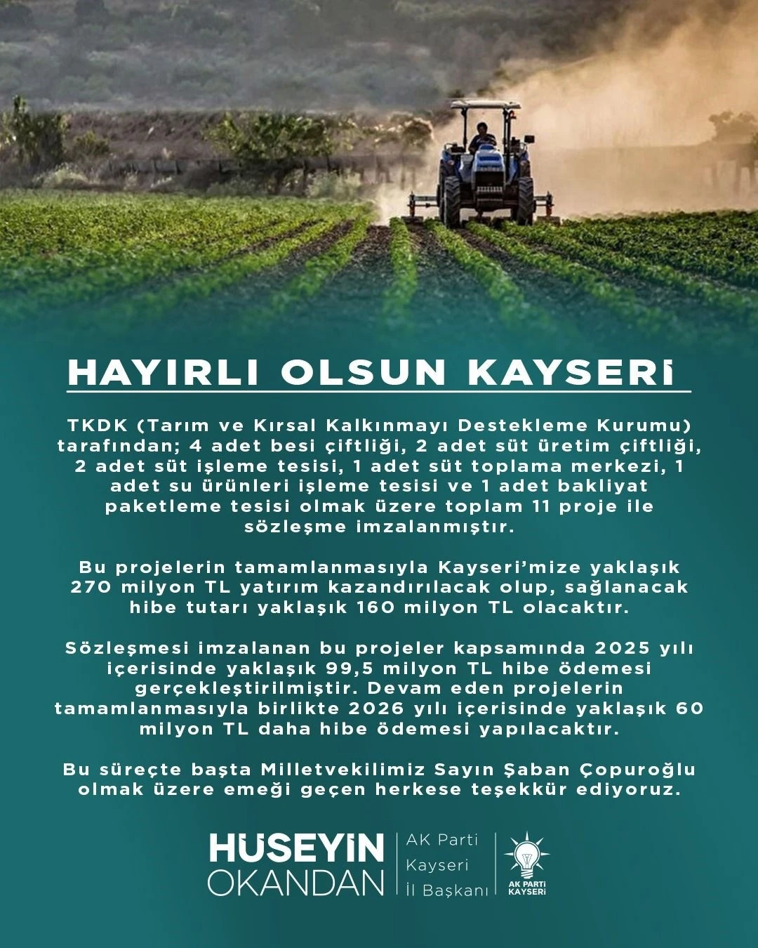 Kayseri&rsquo;ye 270 milyon TL&rsquo;lik 11 proje m&uuml;jdesi
