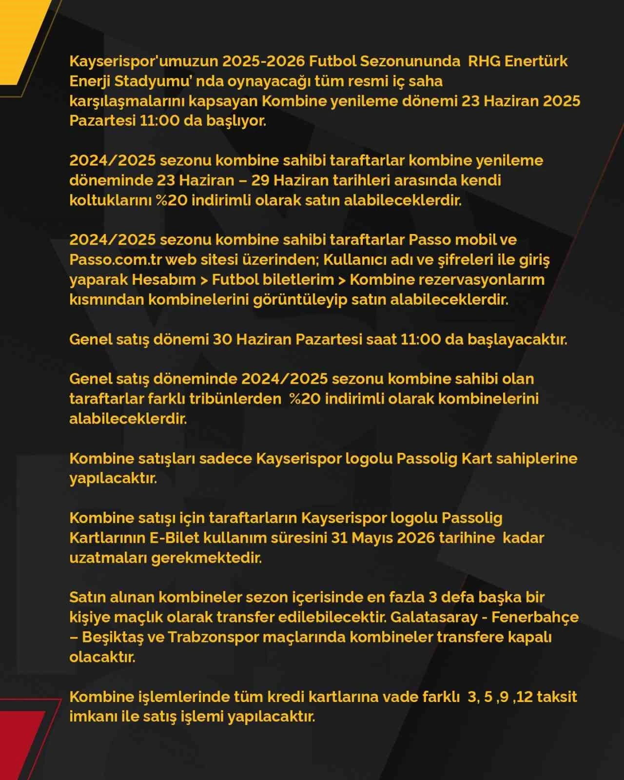 Kayserispor, kombine bilet fiyatlarını belirledi
