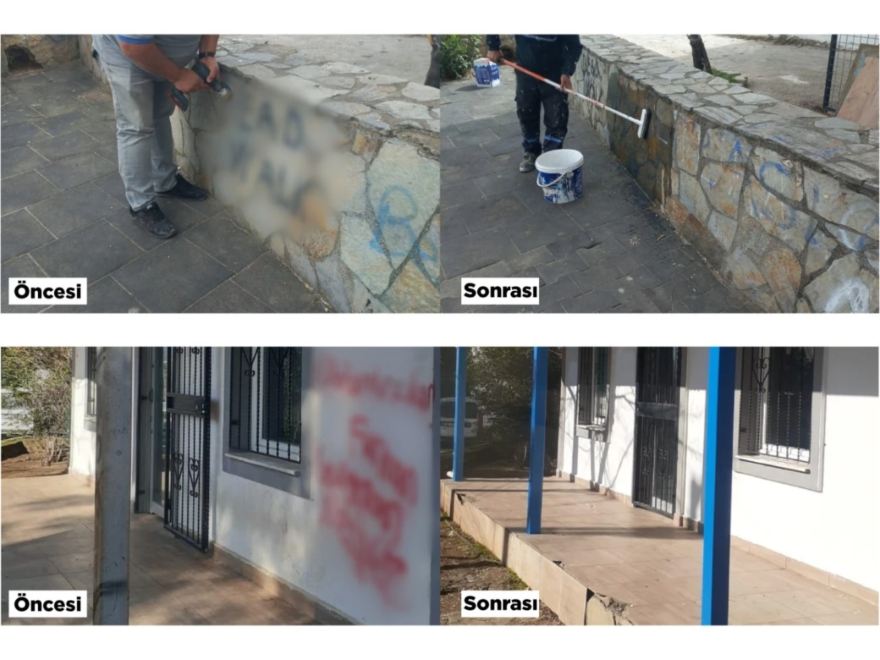 Kent estetiğini bozan yazılar ve resimler belediye ekiplerince temizleniyor
