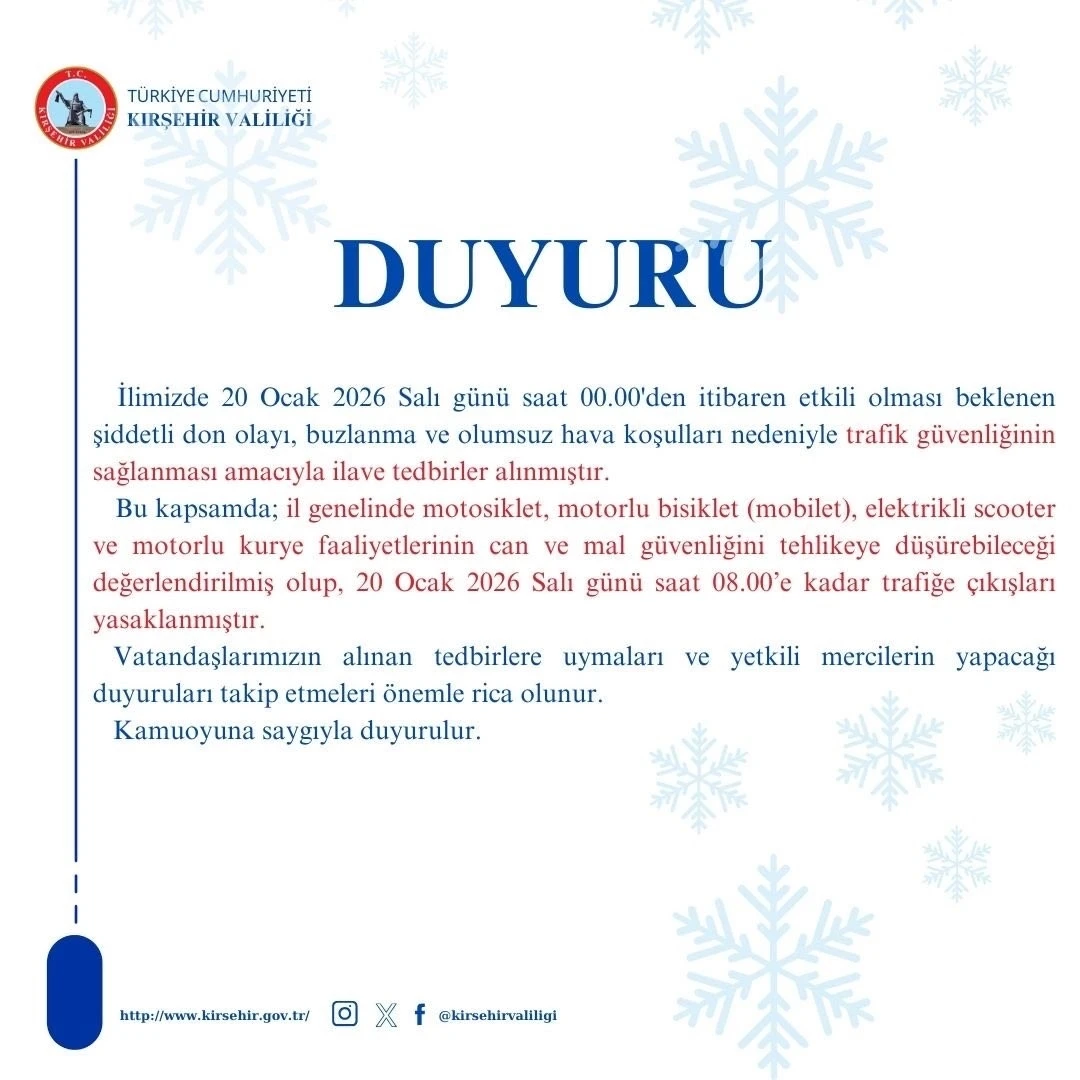 Kırşehir&rsquo;de motokuryelerin trafiğe &ccedil;ıkışına kısıtlama getirildi
