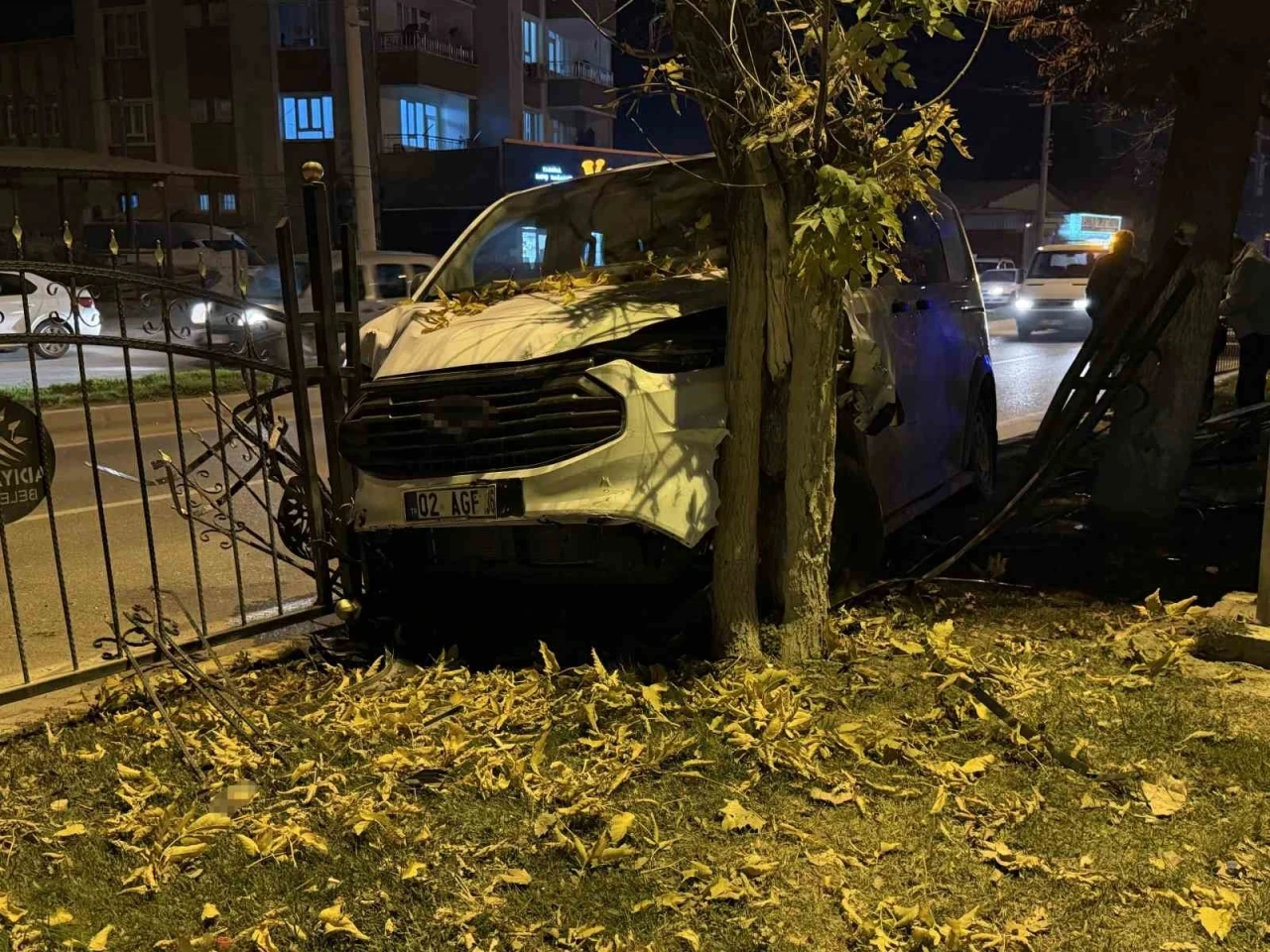 Kontrolden &ccedil;ıkan minib&uuml;s, ref&uuml;jdeki ağaca &ccedil;arparak durabildi
