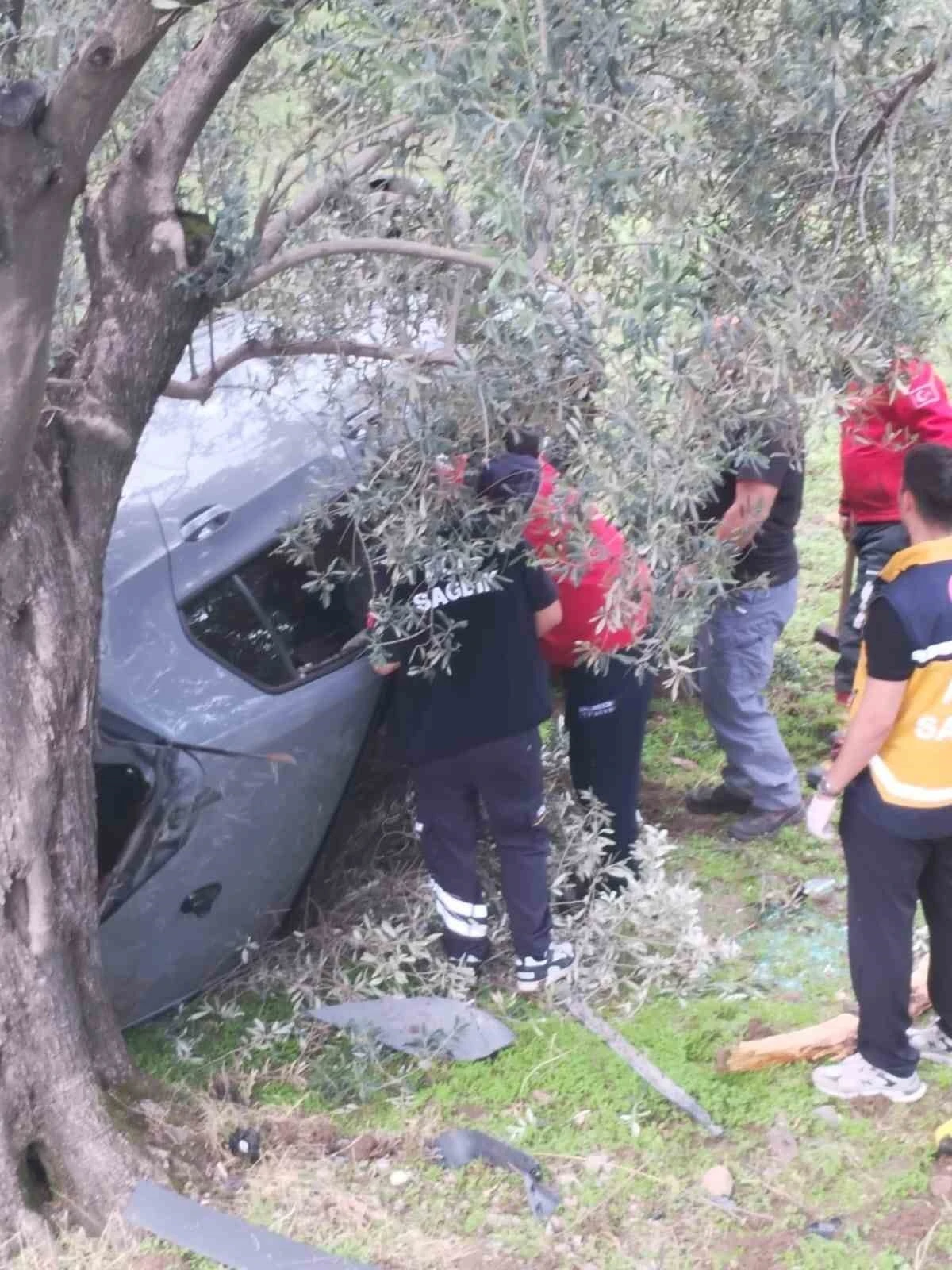 Kontrolü kaybetti zeytin bahçesine uçtu: 2 yaralı
