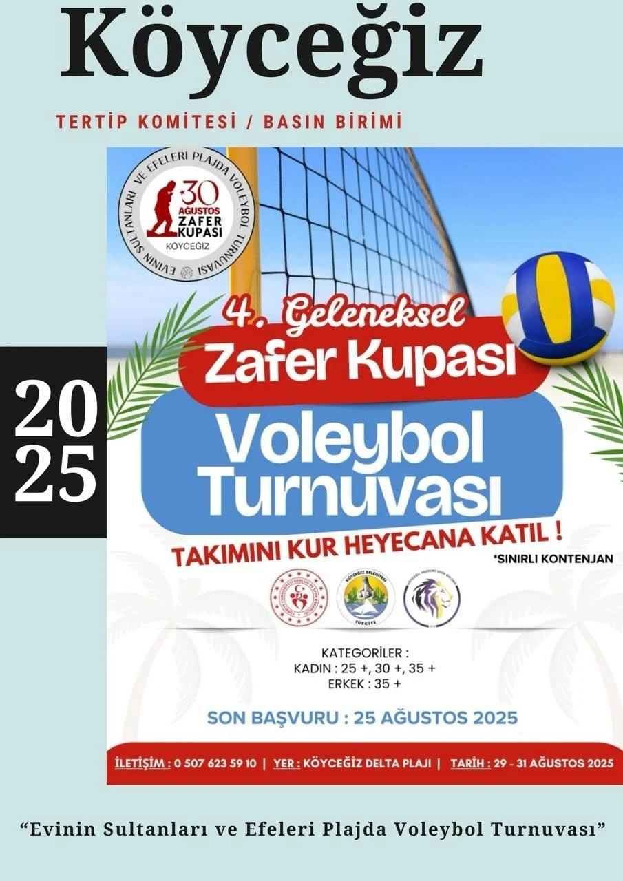 ZAFER KUPASI PLAJ VOLEYBOLU TURNUVASI KÖYCEĞİZ'DE DÜZENLENİYOR