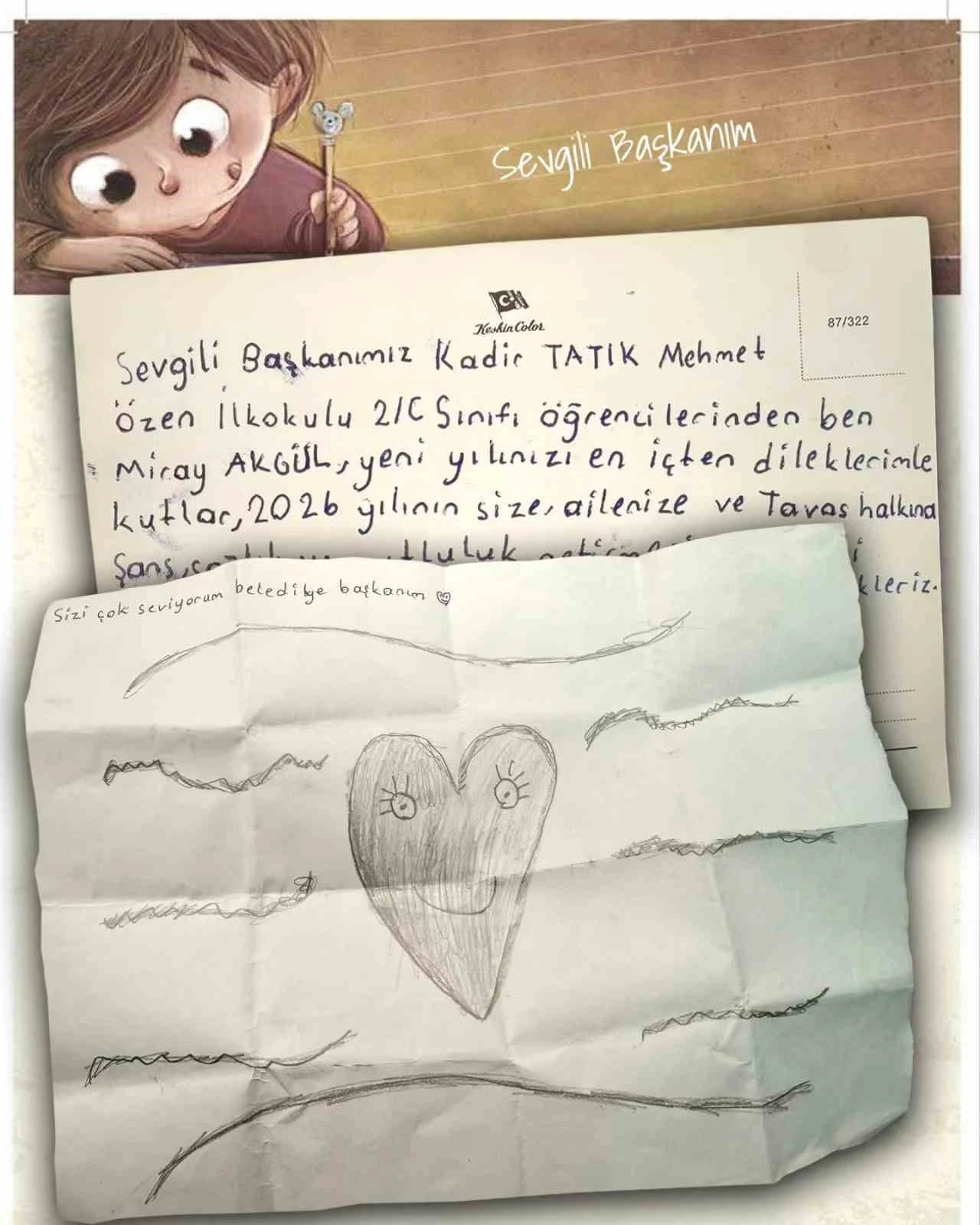 K&uuml;&ccedil;&uuml;k Miray&rsquo;ın yeni yıl mektubu Başkan Tatık&rsquo;ı duygulandırdı
