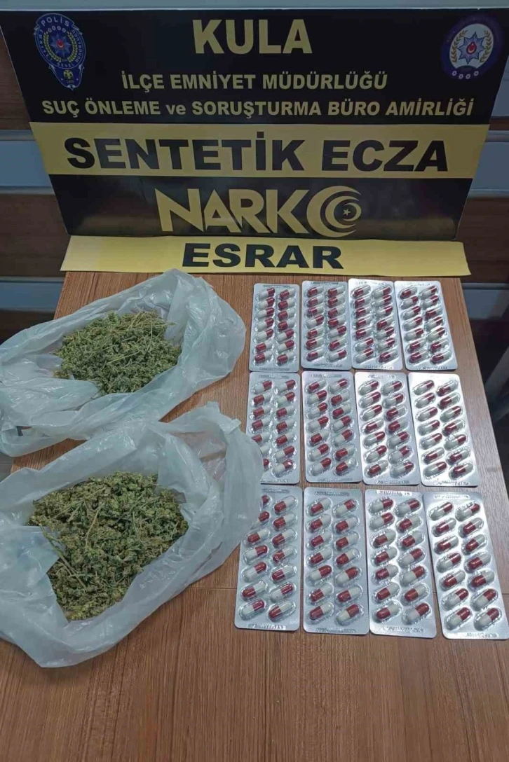 Kula&rsquo;da 59 gram esrar ile 168 adet sentetik hap ele ge&ccedil;irildi
