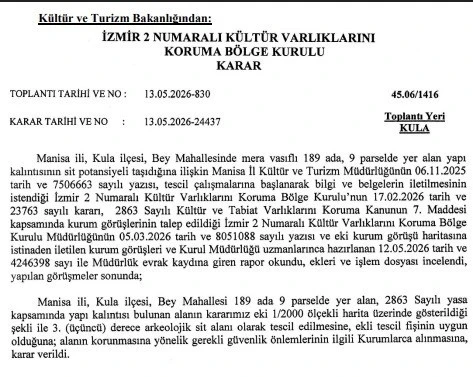 Kula&rsquo;da tarihi yapı kalıntısının bulunduğu alan sit alanı olarak tescillendi
