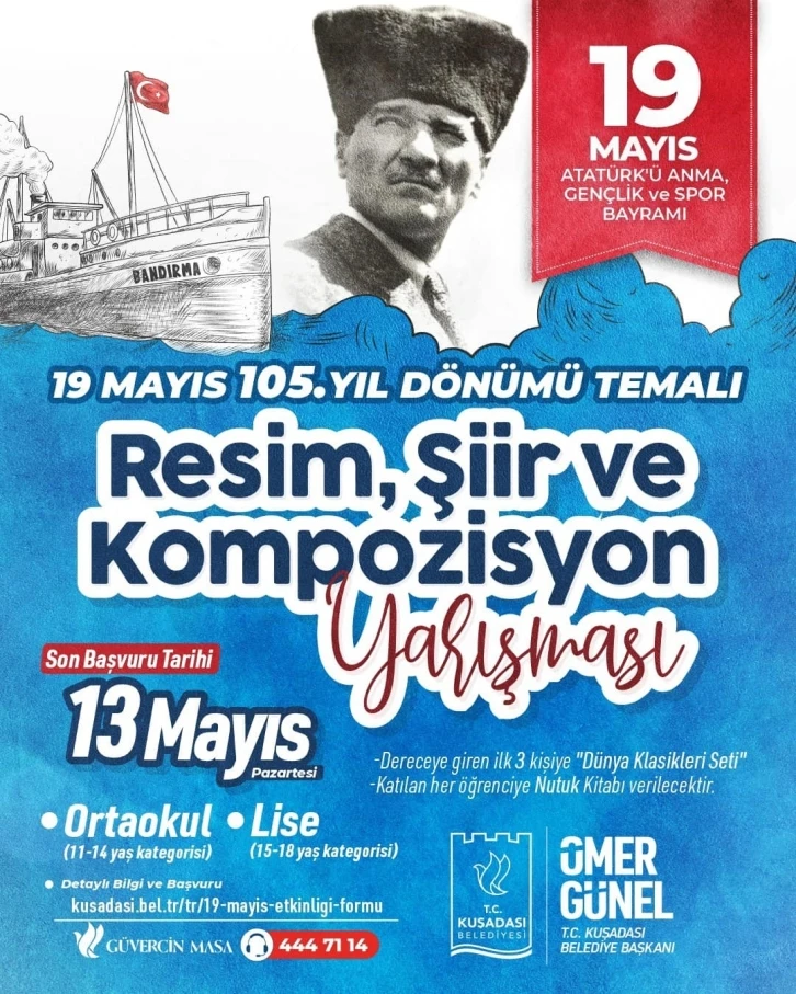 Kuşadası Belediyesi 19 Mayıs için resim, şiir ve kompozisyon yarışması düzenliyor
