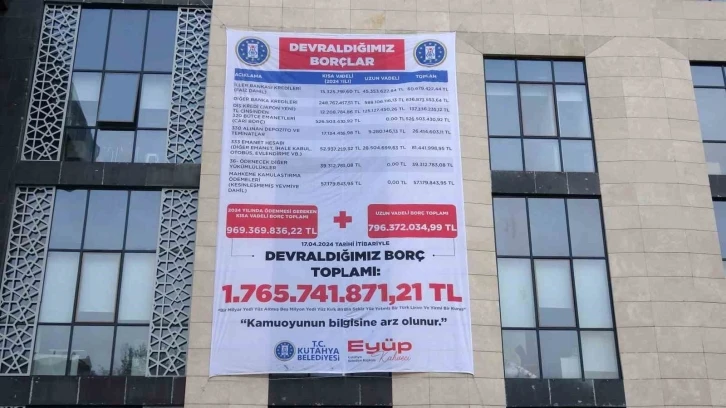 K&uuml;tahya Belediyesi&rsquo;nin borcu belediye binasına asıldı
